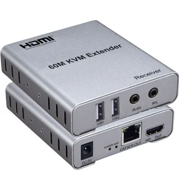 60m USB KVM HDMI Paplašinātājs Ar CAT5E Cat6 RJ45 Ethernet Kabelis Raidītājs Uztvērējs Audio Video Converter PC Klēpjdators Ar TV Monitoru