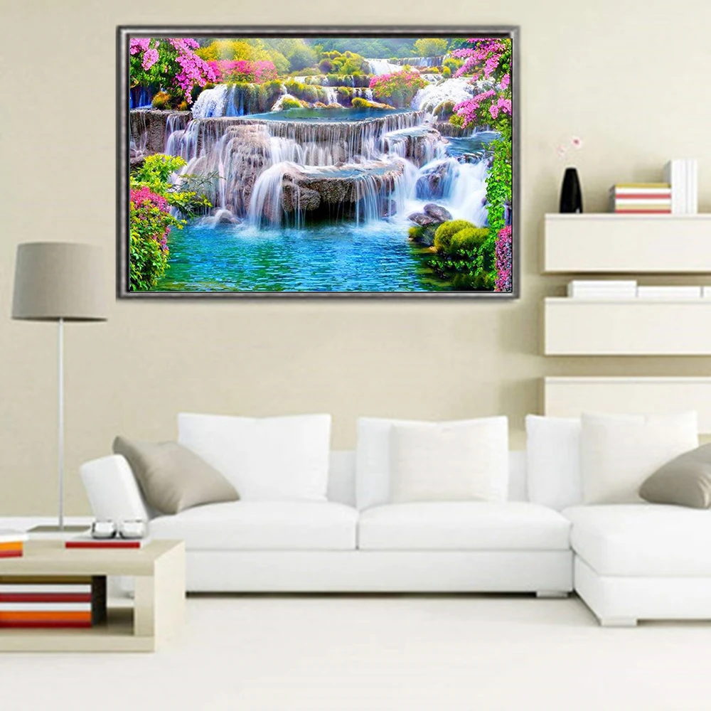 Pavasara ainava ūdenskritums Dimanta Glezniecības Pilnībā Kārtas Urbt Diy 5D Dimanta Izšuvumi Mozaīkas Rokdarbi