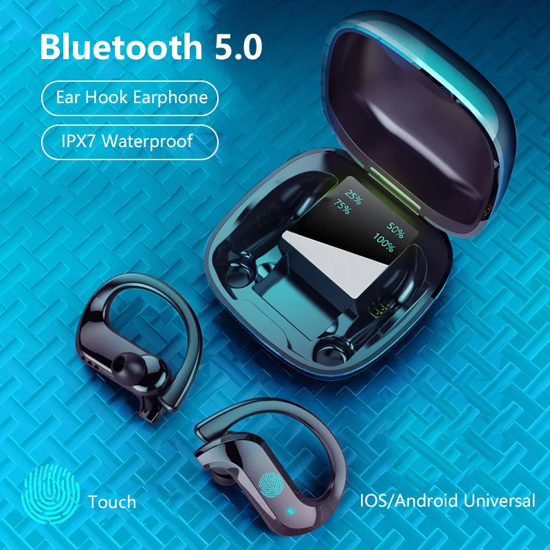 TWS-MD03 Bezvadu Bluetooth 5.0 Biznesa Austiņas Jauda, Digitālais Displejs, Ausu uzstādīts Touch Austiņas Sporta Ūdensdrošs IPX7 Stereo