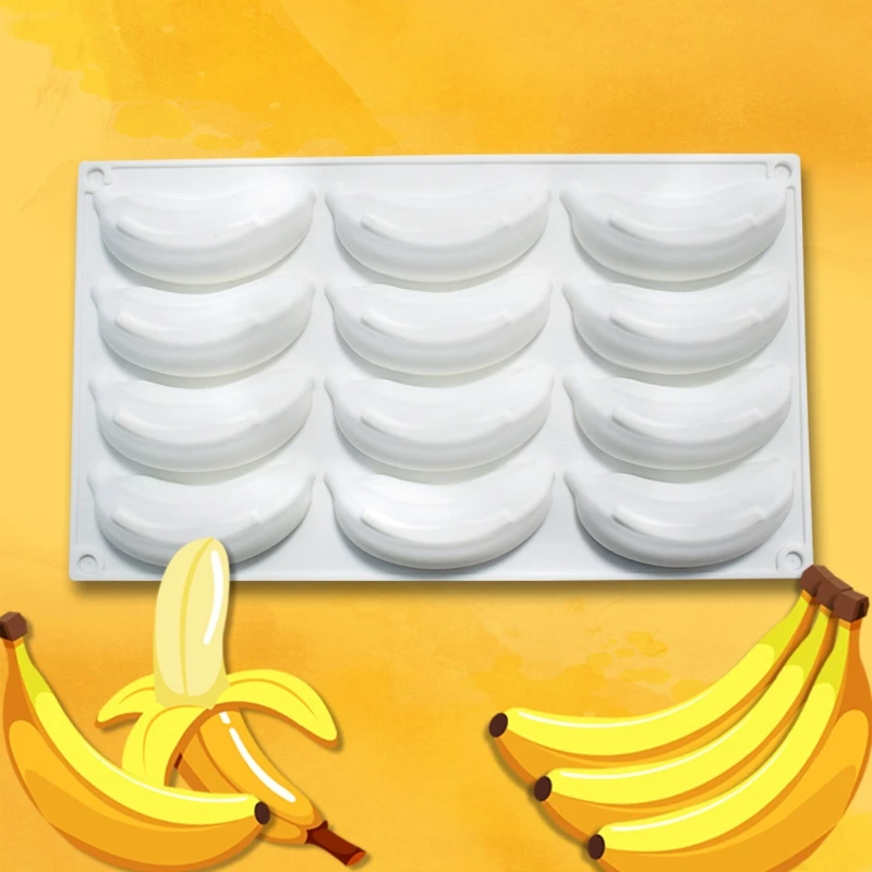 12 Dobumā 3D Banānu Silikona Veidnes Cepšanai, Šokolādes Uzpūteni Kūka, saldējums, Deserts, Mīklas Veidne