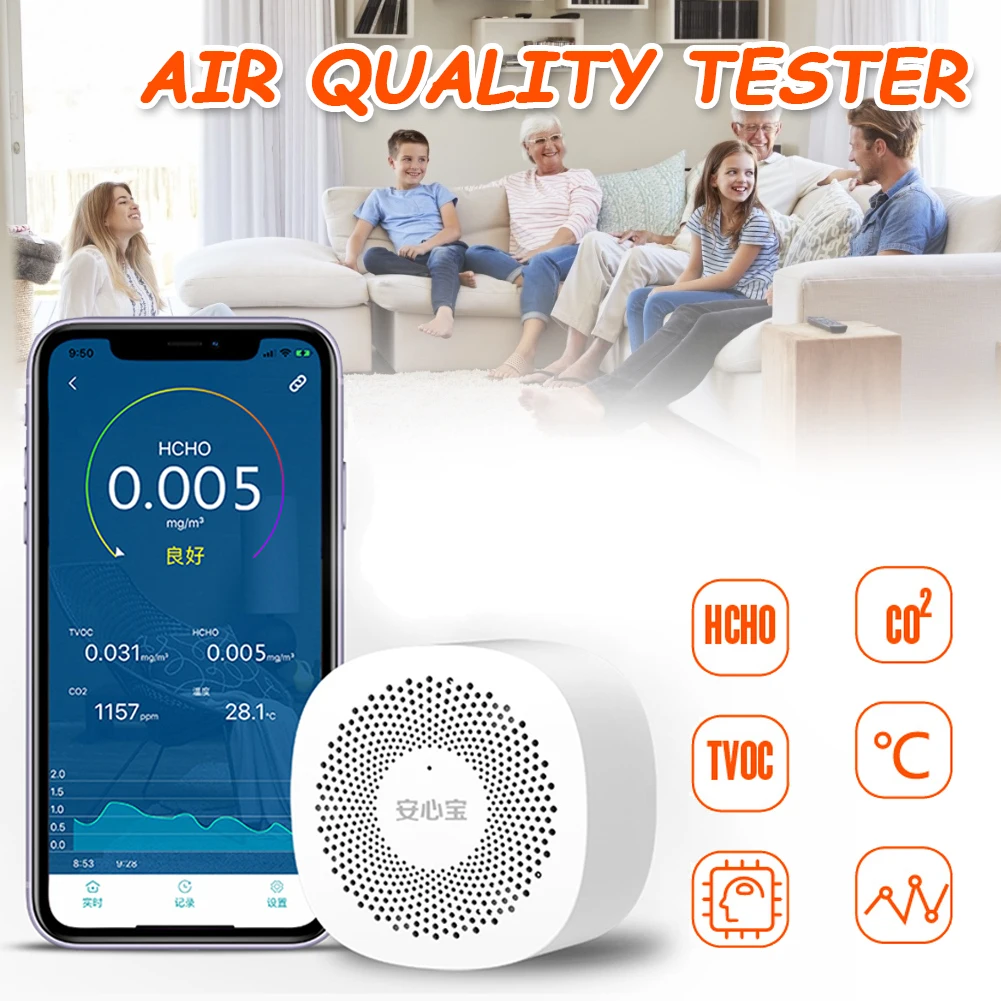 Gaisa Kvalitātes Monitors, Digitālā Formaldehīda Detektoru Bluetooth Iekštelpu Gaisa Testeri TVOC CO2 Mērītāju Mājas Siltumnīcefekta Birojs