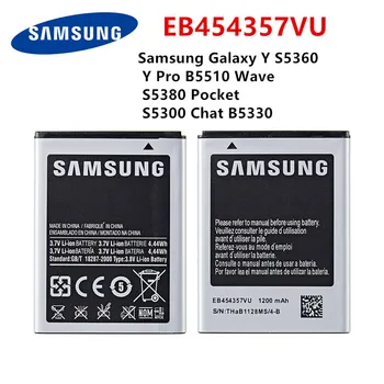 SAMSUNG Oriģinālā EB454357VU 1200mAh Akumulators Samsung Galaxy Y S5360 Y Pro B5510 S5380 Wave Kabatas S5300 Čats B5330
