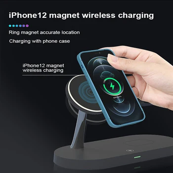 Magnēts Bezvadu Lādētāju Stāvēt iPhone 12 12 Pro Max Indukcijas Uzlādes dokstacija Apple Skatīties Airpods Galda Lampas