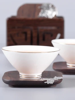 Suet Jade Krāsoti ar Zelta Cepuri Kausa Keramikas Tējas Tase Tējas Bļodā Viena Balta Porcelāna Tējas Tasi Tējas Piederumi