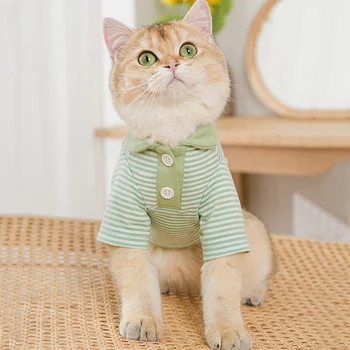 Klasiskās Atloks, Polo Krekli Suņiem Svītru Pet Suns, T-kreklu Pogu Dizainers Īsām Piedurknēm Apģērbu Maziem Suņiem Vasaras Kaķis Apperal