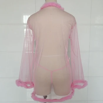 Kažokādas Erotical komplekts Sievietēm Milzīgais Acs redz Cauri Sleepwear Drēbes Sexy Lingerie Kostīmu Nakts Kleita Erotiska Biksītes Ar Jostas Plus Izmēru