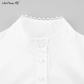 Mnealways18 Mežģīnes Sievietes Baltā Crop Topi Vienu-Krūšu Augstu Uzrullētu Apkakli Īss Krekli Kluba Puses Sexy Blūze Sieviešu Vasaras Streetwear