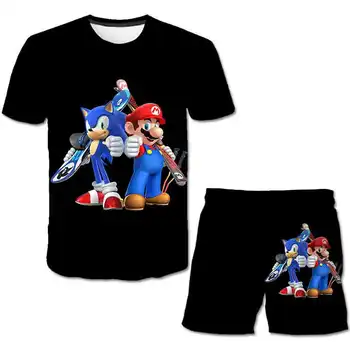 Ir 2021. Kids 3D Apģērbu Mario bros Zēni Karikatūra Tērpiem Meitenes Vasaras Lakrosa Tērpi, 4-14 Gadiem, Bērnu Apģērbs, T-krekls + Bikses, uzvalks