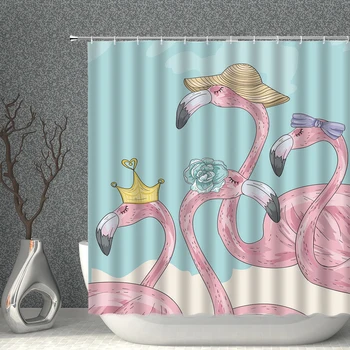 Rozā Flamingo Dušas Aizkars Ūdensizturīgs Balta Vannas Aizkari 3D Drukas Augstas Kvalitātes Poliestera Auduma Vannas istaba Ekrāna, Mājas Dekoru