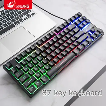 K16 87 Taustiņi Mechanical Gaming Keyboard For Gamer PC, Klēpjdators, Tablete Darbvirsmas Mehāniskās Vadu Tastatūru Ar RGB Apgaismojums