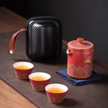 Ķīnas Kung Fu Tējkanna Tējas Uzstādīt Keramikas Portatīvo Tējkanna Uzstādīt Vienā Katlā trīs Kausa Āra Ceļojumu Gaiwan Tējas Tases Tējas Ceremonija Teacup