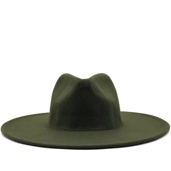 Klasika Modes 9.5 CM Platām Malām Unisex Fedora Cepuri Sieviešu Un Vīriešu Vintage Panama Džeza Top Vilnas tīrtoņa Krāsu Fedora Cepuri