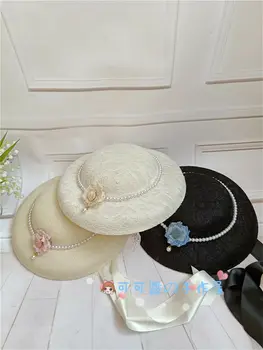Viktorijas Sieviešu Dzīvoklis Cepure Ar Ziedu Tēja Puse Vintage Meitenes, Līgavas Cepures