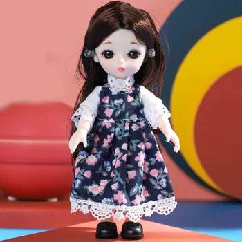 Gudrs Kustamo Locītavas BJD Lelles 17cm Grims Saģērbt Cute Gari Mati Lelles Ar Modes Kleita Meitenēm Rotaļlietas