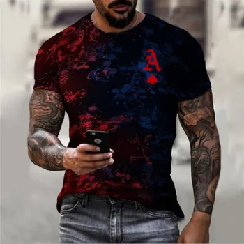 Harajuku Eiropas un Amerikas plānas stila pokera drukāt camisetas T-krekls iela jauniešu apaļu apkakli, īsām piedurknēm T-krekls vīriešiem