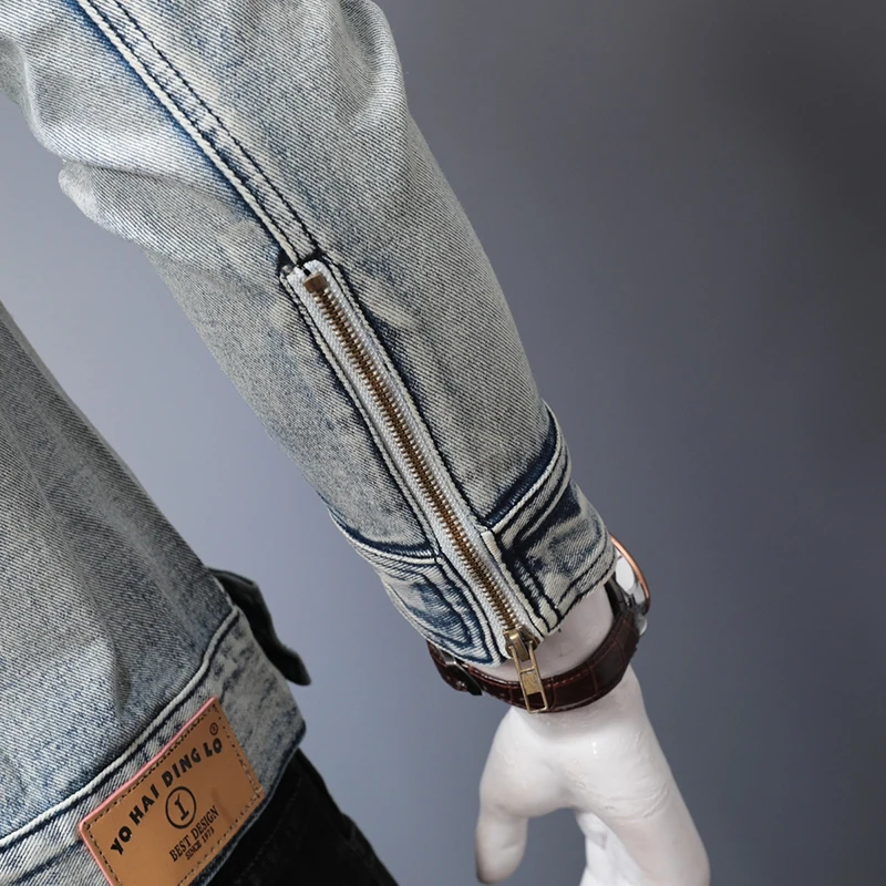 Specially Shine mode Pasūtīt Retro instrumenti džinsa jaka vīriešu ir 2021. jaunu caurumu  džinsi, mētelis nostalģisks retro žaketes modes slim vīriešiem  rāvējslēdzēja kabatas džinsa jakas ~ Jakas & Mēteļi < Sebris.lv