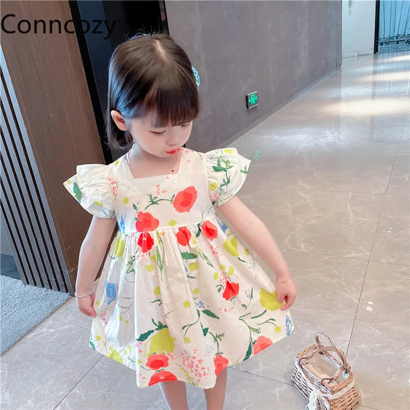 Ir 2021. Vasaras Toddler Meitene Kleitas Meitene Ziedu Kokvilnas Princese Kleita Iespiesti Dzimšanas Dienas Princese Kleitas 2 Gadu Bērnu Drēbes Meitenei